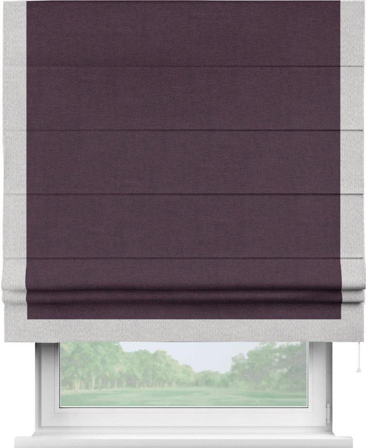 Римская штора «Кортин» для проема, лён димаут фиолетовый с кантом Виктория